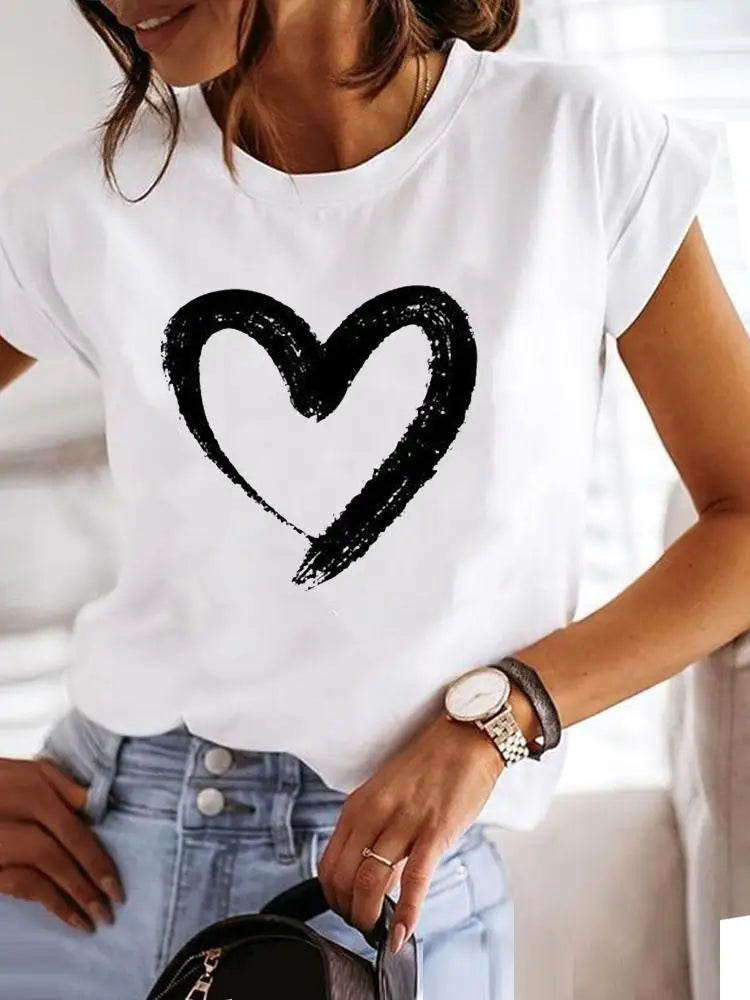 IMIEMIE Love Style Trend Cute 90s Short Sleeve Print T Shirt Clothing Tee Women Graphic T-shirt Summer Clothes Fashion Female Top