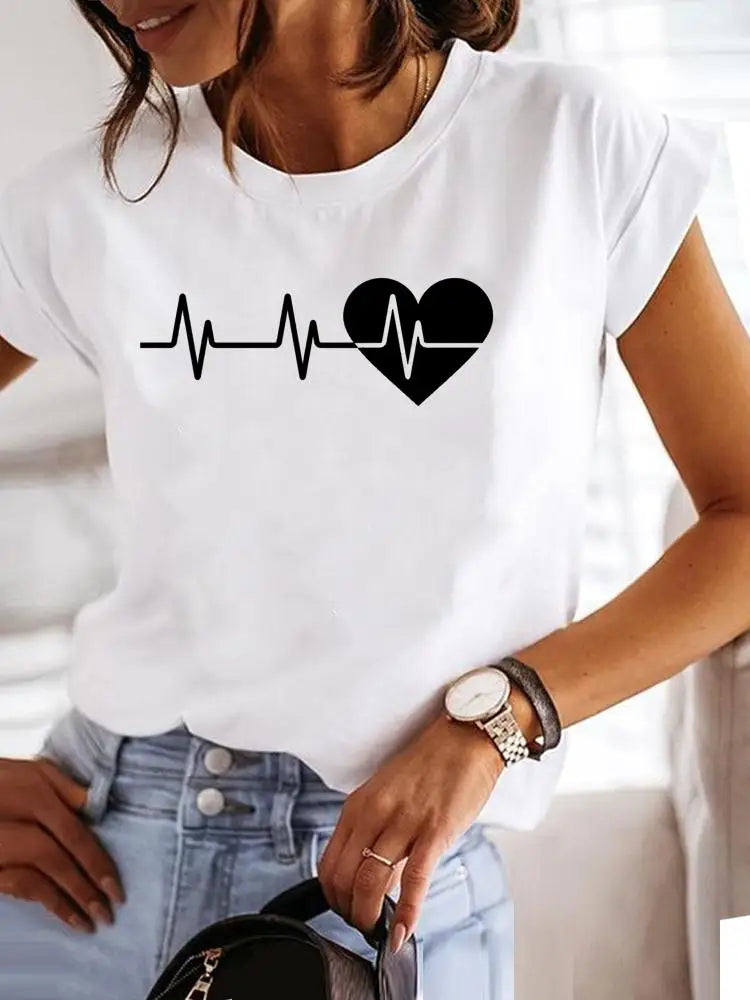 IMIEMIE Love Style Trend Cute 90s Short Sleeve Print T Shirt Clothing Tee Women Graphic T-shirt Summer Clothes Fashion Female Top