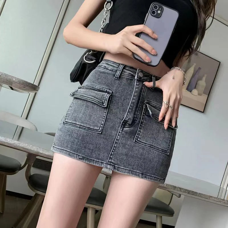 IMIEMIE Lucyever Korean High Wiast Denim Mini Skirt Women Sexy Hot Girl Tight Bag Hip Skirts Female Slim Anti-Glare Short Skirts Female