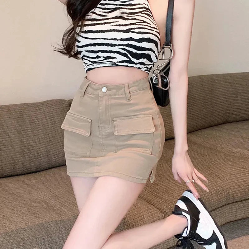 IMIEMIE Lucyever Korean High Wiast Denim Mini Skirt Women Sexy Hot Girl Tight Bag Hip Skirts Female Slim Anti-Glare Short Skirts Female