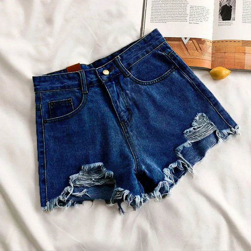 IMIEMIE Lucyever Summer Denim Shorts Women Korean Fashion Ripped Holes High Waist Short Jeans Female Casual Street Wide Leg Short Pants