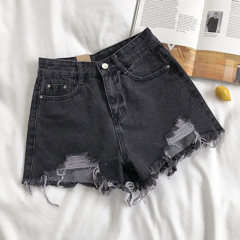 IMIEMIE Lucyever Summer Denim Shorts Women Korean Fashion Ripped Holes High Waist Short Jeans Female Casual Street Wide Leg Short Pants