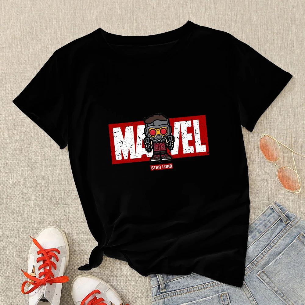 IMIEMIE Marvel T-shirts Woman Hipster Black Spiderman Shirt Streetwear Summer Harajuku T Shirt Short Sleeve Tops Tee Clothes For Women