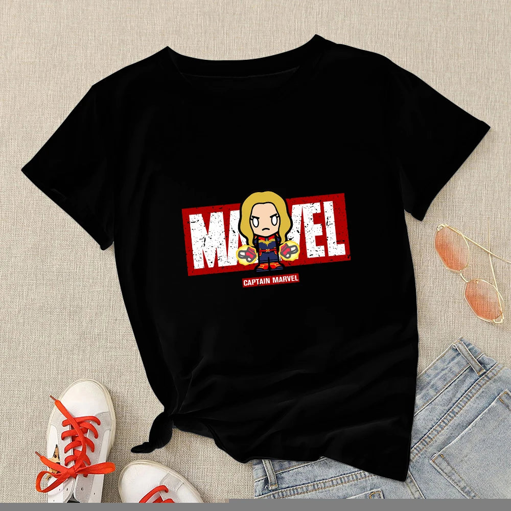 IMIEMIE Marvel T-shirts Woman Hipster Black Spiderman Shirt Streetwear Summer Harajuku T Shirt Short Sleeve Tops Tee Clothes For Women