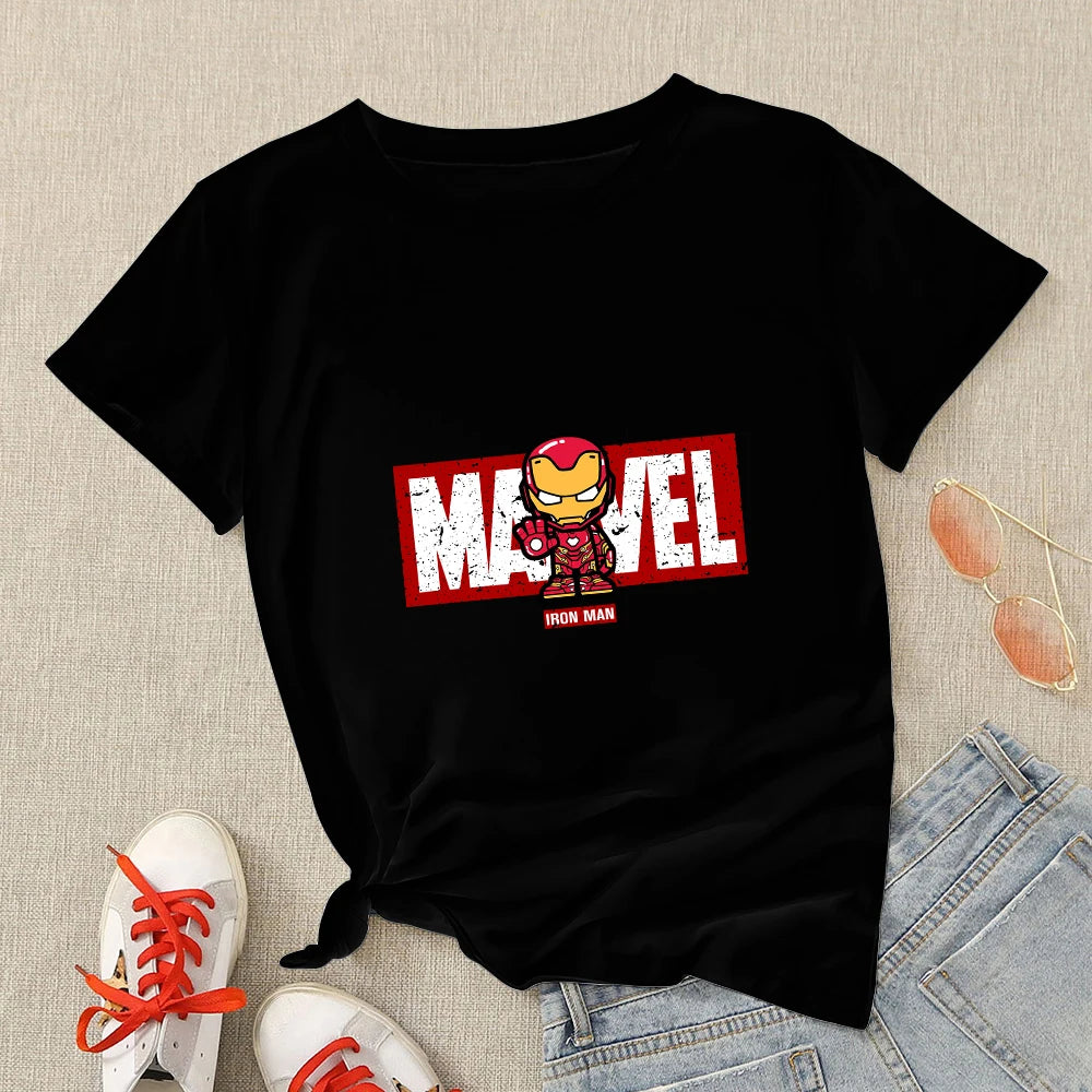 IMIEMIE Marvel T-shirts Woman Hipster Black Spiderman Shirt Streetwear Summer Harajuku T Shirt Short Sleeve Tops Tee Clothes For Women