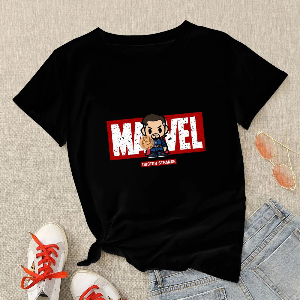 IMIEMIE Marvel T-shirts Woman Hipster Black Spiderman Shirt Streetwear Summer Harajuku T Shirt Short Sleeve Tops Tee Clothes For Women