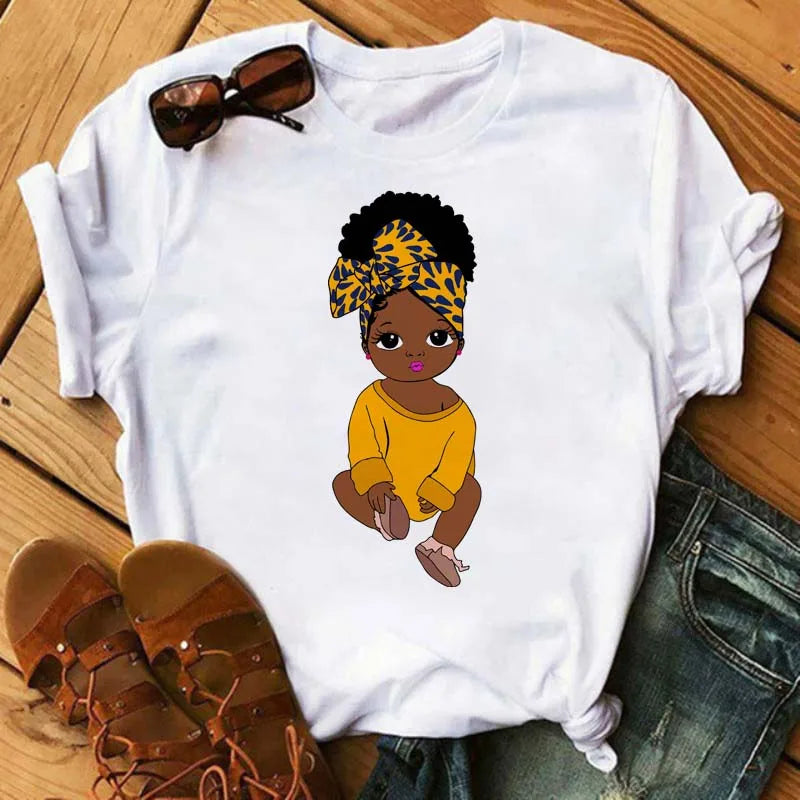 IMIEMIE Maycaur Fashion Women Black Girl Print Magic T Shirt Summer Short Sleeve Ladies T-shirts 90s Ulzzang Shirt Casual Round Neck Tee