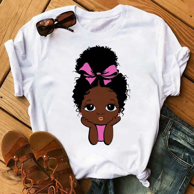 IMIEMIE Maycaur Fashion Women Black Girl Print Magic T Shirt Summer Short Sleeve Ladies T-shirts 90s Ulzzang Shirt Casual Round Neck Tee