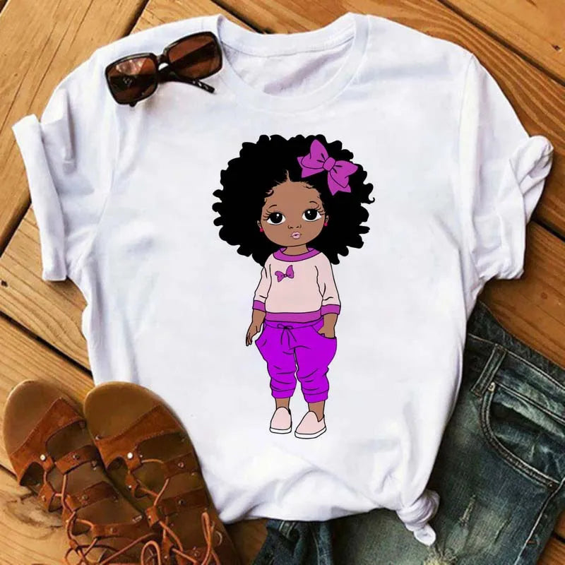 IMIEMIE Maycaur Fashion Women Black Girl Print Magic T Shirt Summer Short Sleeve Ladies T-shirts 90s Ulzzang Shirt Casual Round Neck Tee