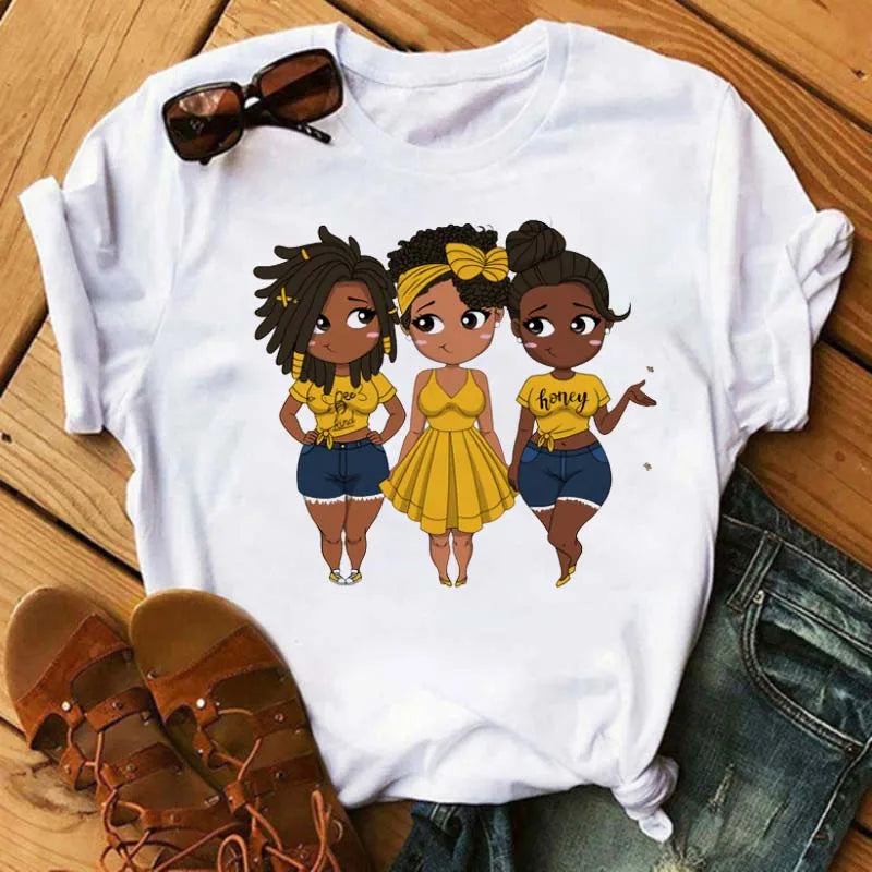 IMIEMIE Maycaur Fashion Women Black Girl Print Magic T Shirt Summer Short Sleeve Ladies T-shirts 90s Ulzzang Shirt Casual Round Neck Tee