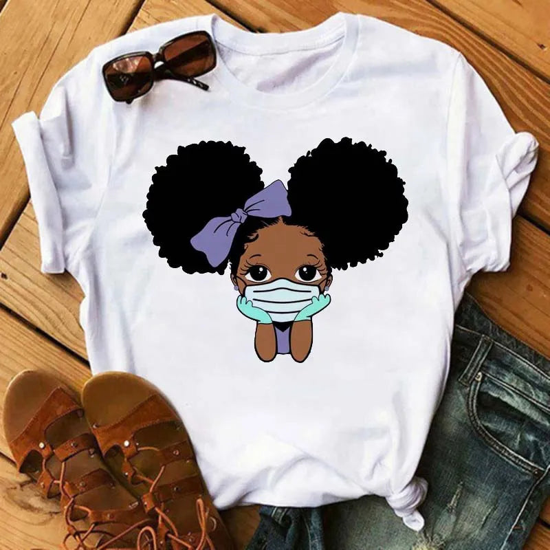 IMIEMIE Maycaur Fashion Women Black Girl Print Magic T Shirt Summer Short Sleeve Ladies T-shirts 90s Ulzzang Shirt Casual Round Neck Tee