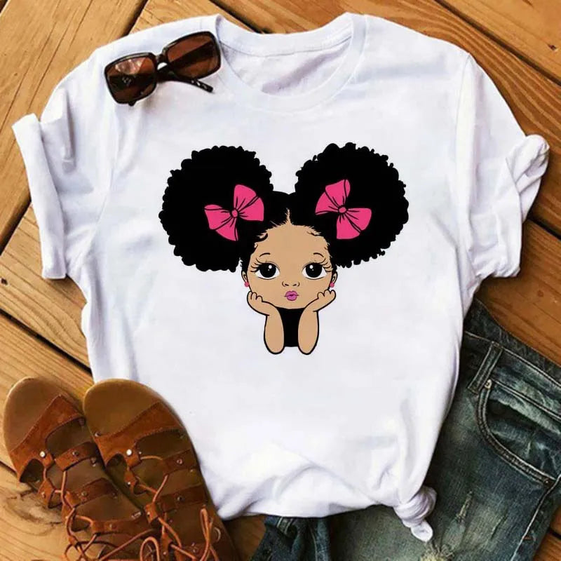 IMIEMIE Maycaur Fashion Women Black Girl Print Magic T Shirt Summer Short Sleeve Ladies T-shirts 90s Ulzzang Shirt Casual Round Neck Tee