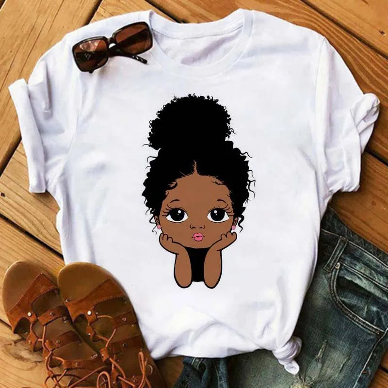 IMIEMIE Maycaur Fashion Women Black Girl Print Magic T Shirt Summer Short Sleeve Ladies T-shirts 90s Ulzzang Shirt Casual Round Neck Tee