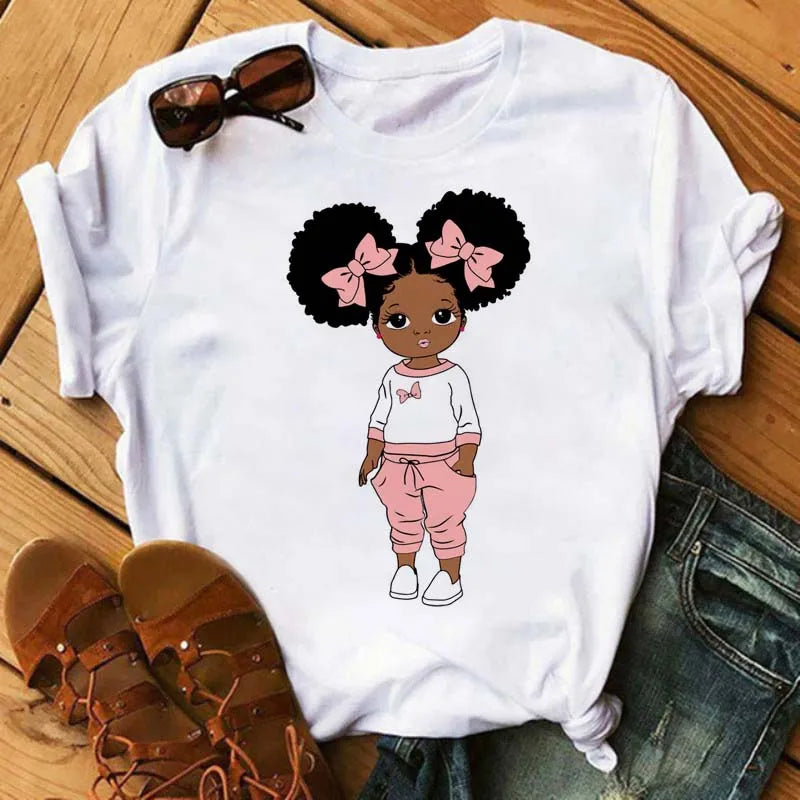 IMIEMIE Maycaur Fashion Women Black Girl Print Magic T Shirt Summer Short Sleeve Ladies T-shirts 90s Ulzzang Shirt Casual Round Neck Tee