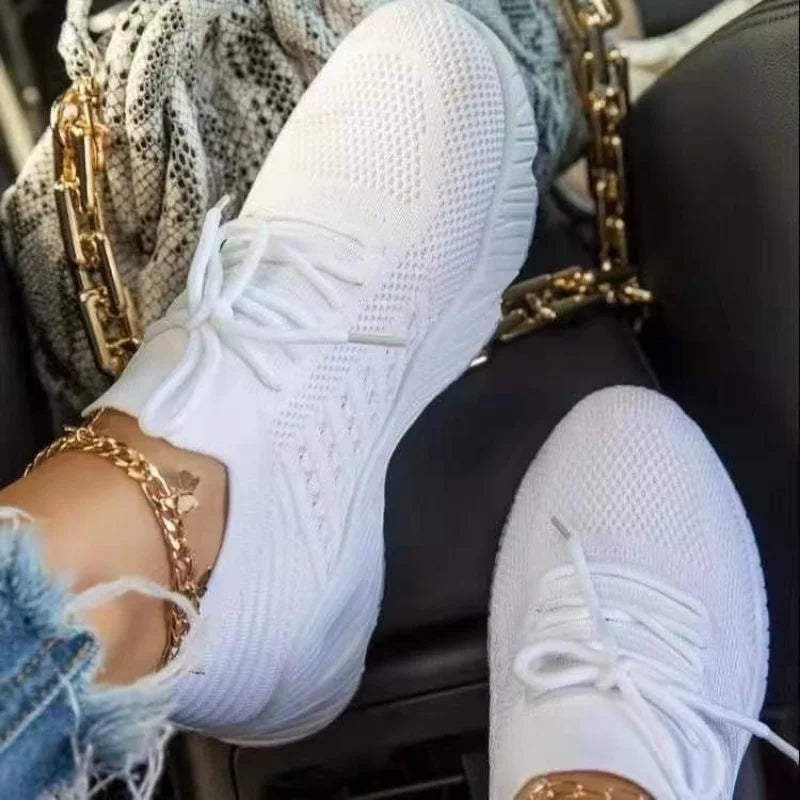 IMIEMIE Mesh Breathable Women Casual Sneakers Lace-up Vulcanized Shoes Ladies Platform Sneakers Female Shoes Plus Size Zapatos De Mujer