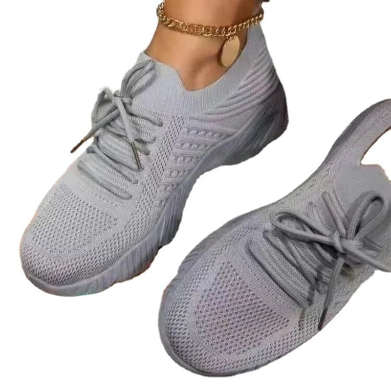 IMIEMIE Mesh Breathable Women Casual Sneakers Lace-up Vulcanized Shoes Ladies Platform Sneakers Female Shoes Plus Size Zapatos De Mujer