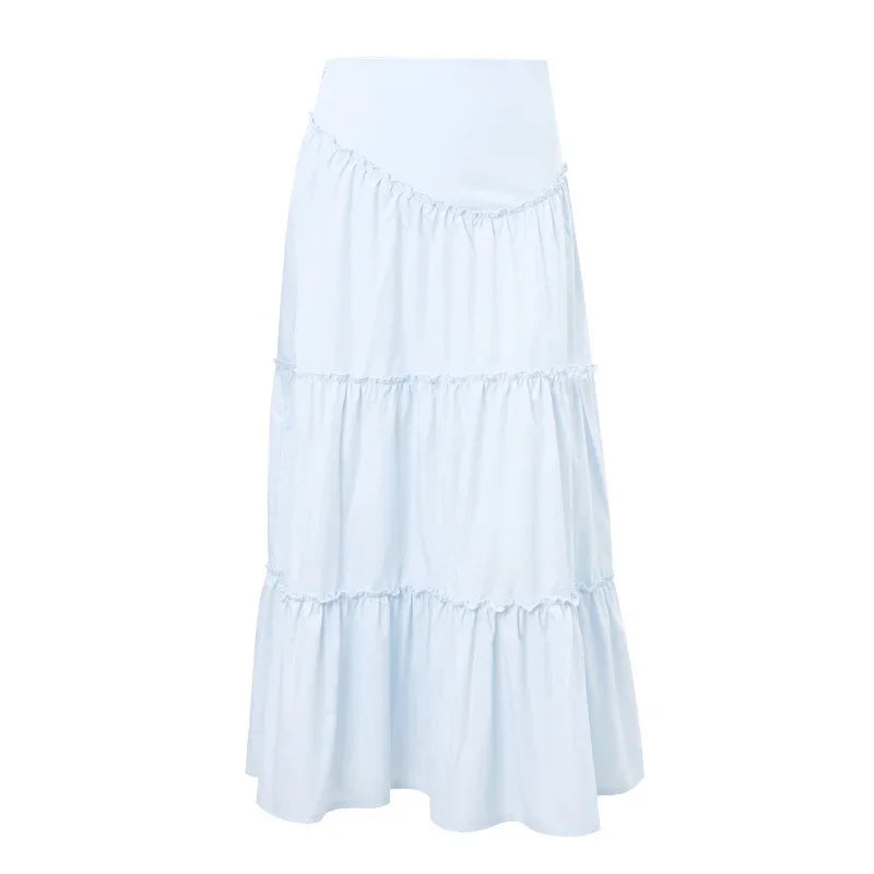 IMIEMIE NEONBABIPINK Ruched Panelled Maxi Skirt Baby Blue Women Y2k Clothing Korean Style A Line Long Skirts Kawaii Girls N33-DC22