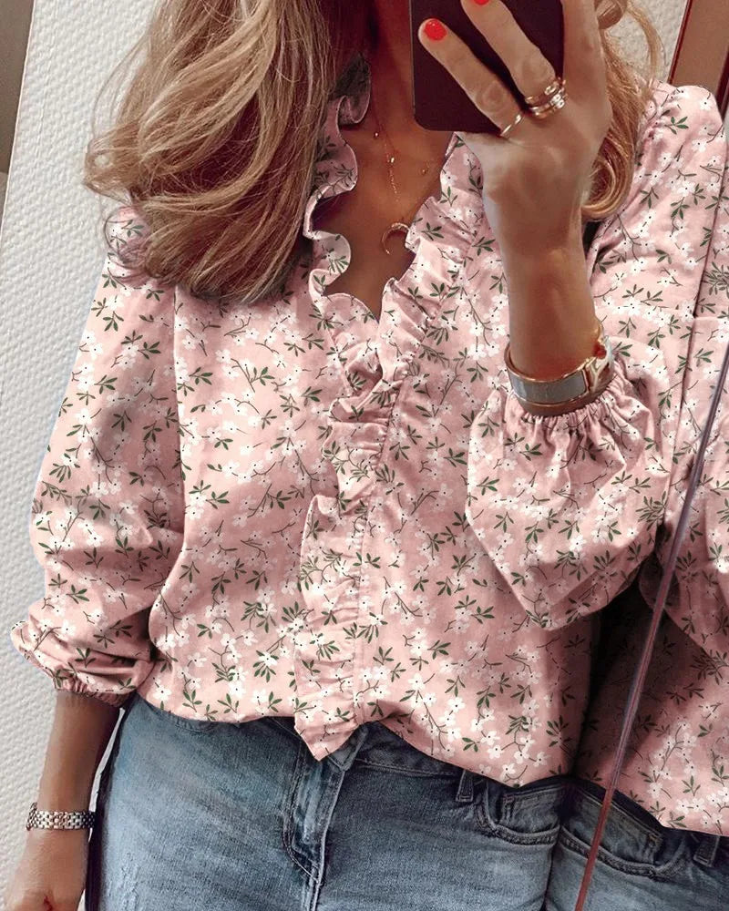 IMIEMIE New European and American long sleeved ruffled shirt for women's shirts in spring and summer