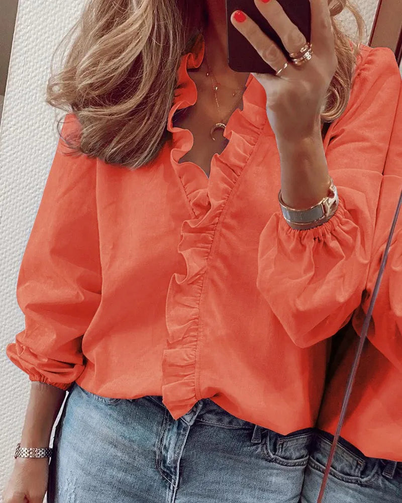 IMIEMIE New European and American long sleeved ruffled shirt for women's shirts in spring and summer