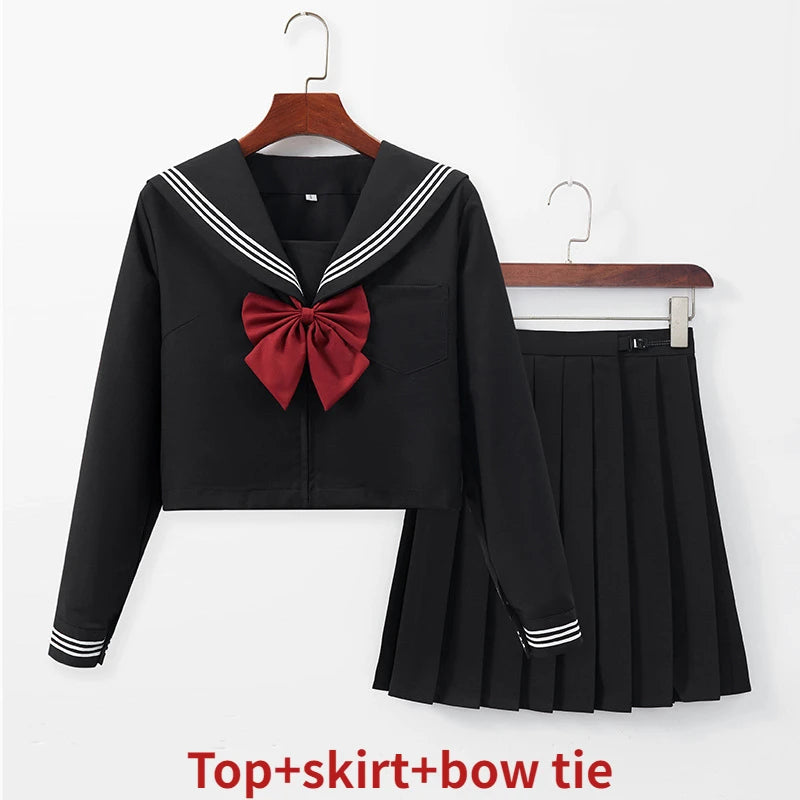 IMIEMIE New Japanese School Uniform Suit Sailor JK Basic Cartoon Girl Navy Sailor Uniform Black sets Navy Costume Women girl costume