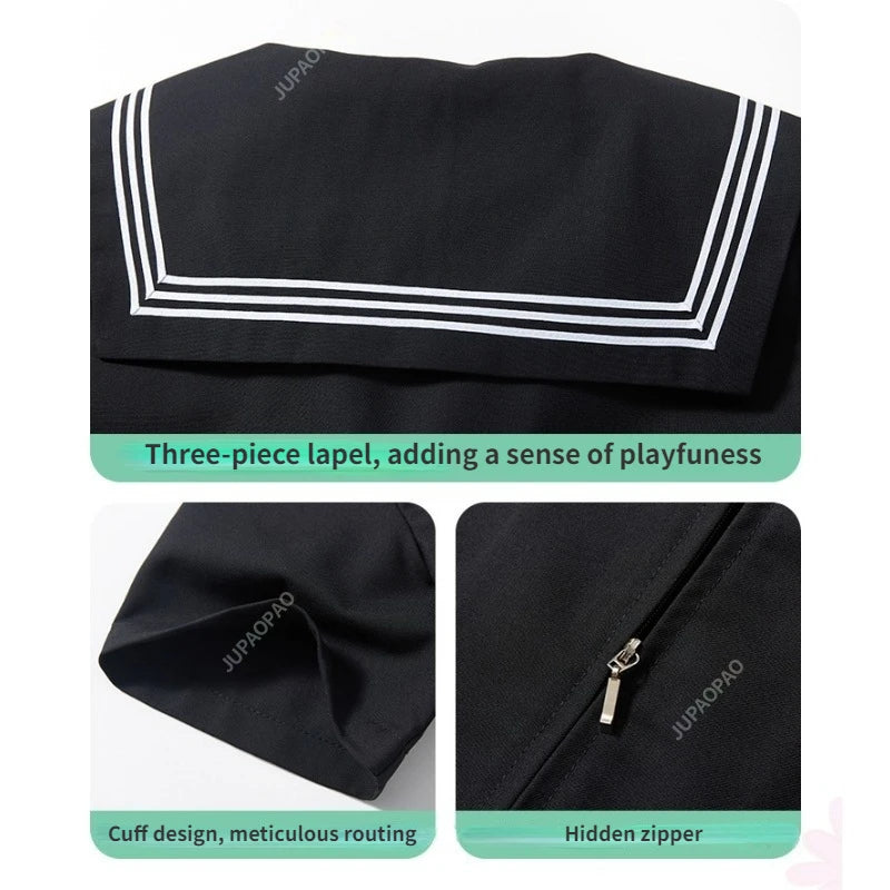 IMIEMIE New Japanese School Uniform Suit Sailor JK Basic Cartoon Girl Navy Sailor Uniform Black sets Navy Costume Women girl costume