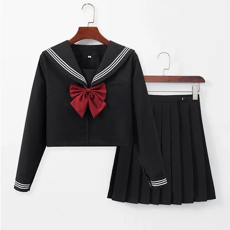 IMIEMIE New Japanese School Uniform Suit Sailor JK Basic Cartoon Girl Navy Sailor Uniform Black sets Navy Costume Women girl costume