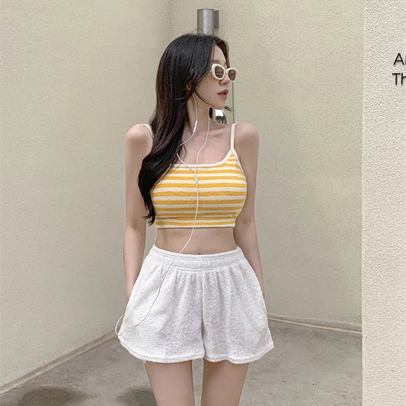 IMIEMIE New Striped High Waist Bikinis Three Pieces Swimsuit Women Swimwear Sports Beach Wear Bathing Suits Korean Bikini Set Pool 2024