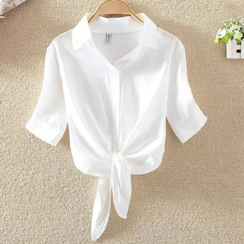 IMIEMIE New Summer Casual Women's Shirt 2024 Shawl White Buttoned Up Blouse Women Cotton Woman Tops Elegant Lady Tunics Clothes 19870