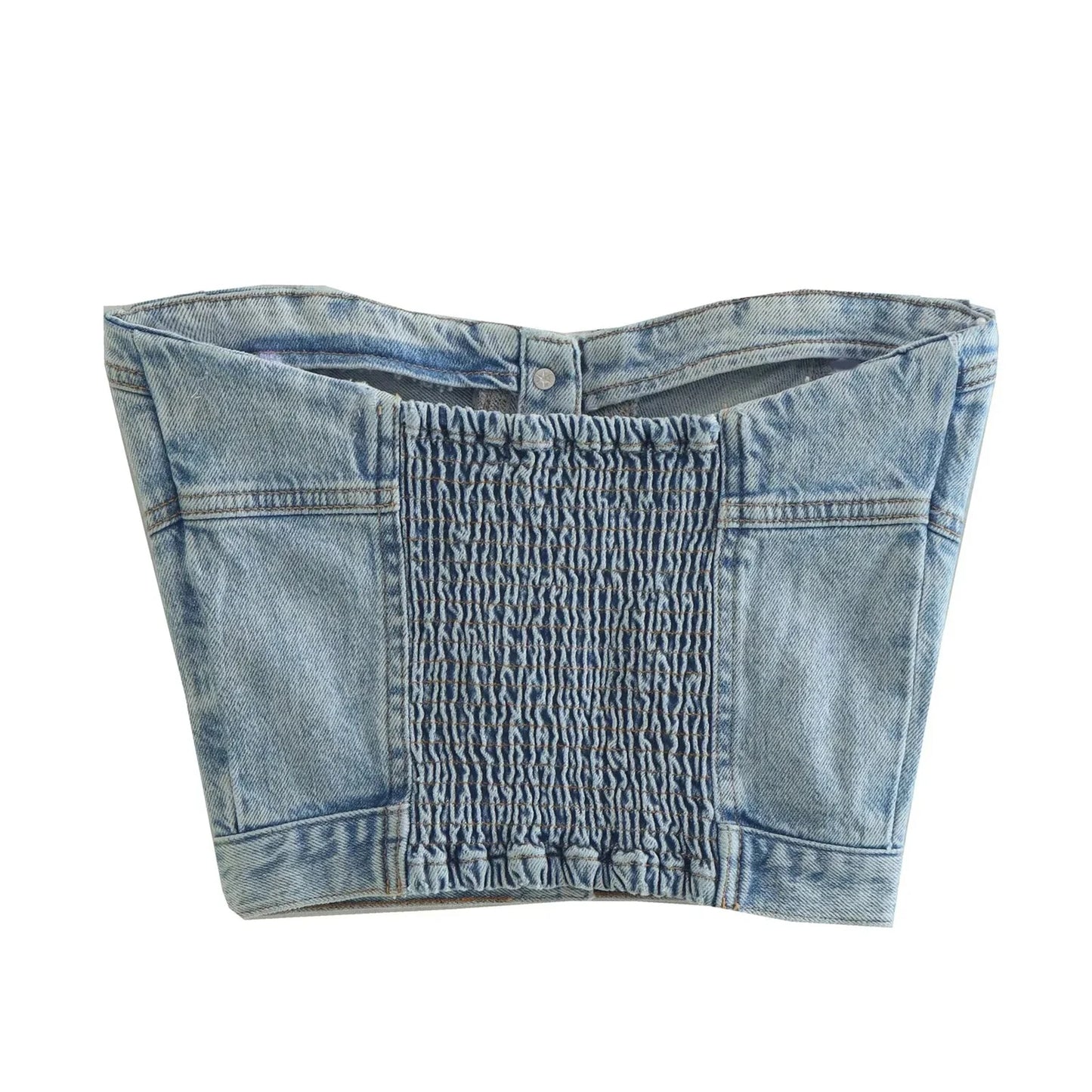 IMIEMIE New Womens Fashion Short Tube Tops Strapless Denim Bandeau Sleeveless Crop Vest Club Party Costume Strapless Vest Hot Sale