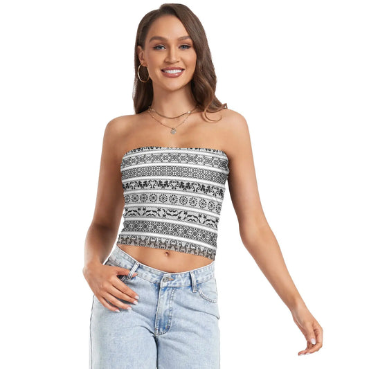 IMIEMIE New Womens Sexy Strapless Off Shoulder Crop Tube Top Ethnic style Stretchy Bandeau Seamless Casual Basic Breast Wrap