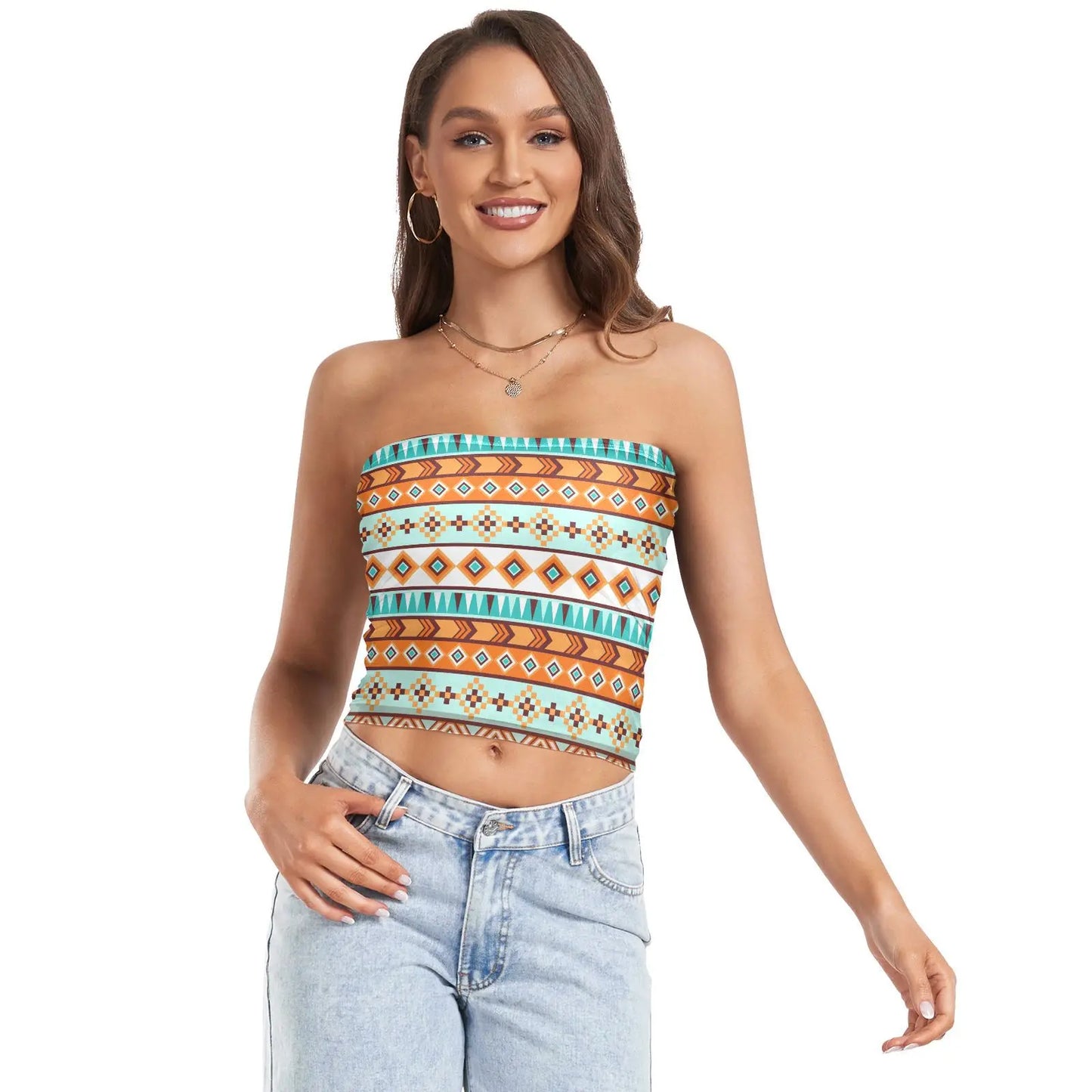 IMIEMIE New Womens Sexy Strapless Off Shoulder Crop Tube Top Ethnic style Stretchy Bandeau Seamless Casual Basic Breast Wrap