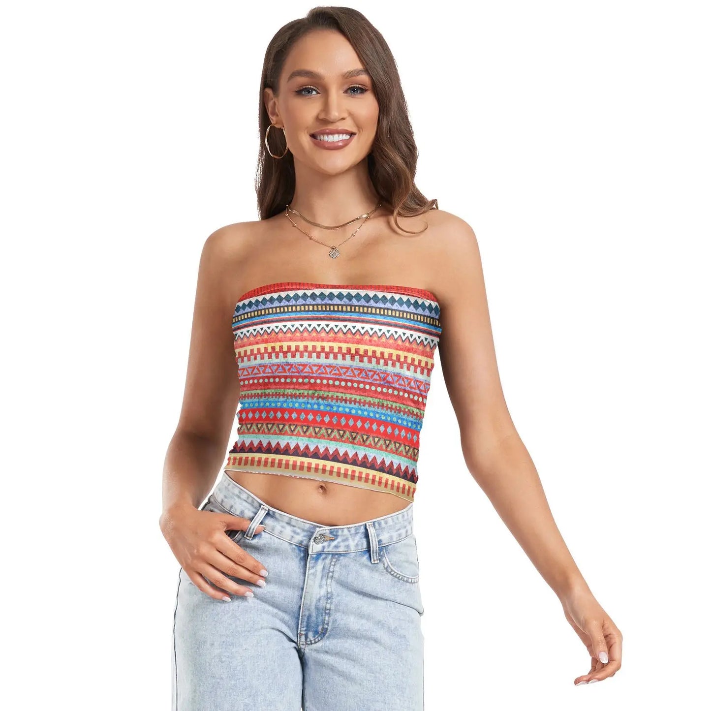 IMIEMIE New Womens Sexy Strapless Off Shoulder Crop Tube Top Ethnic style Stretchy Bandeau Seamless Casual Basic Breast Wrap