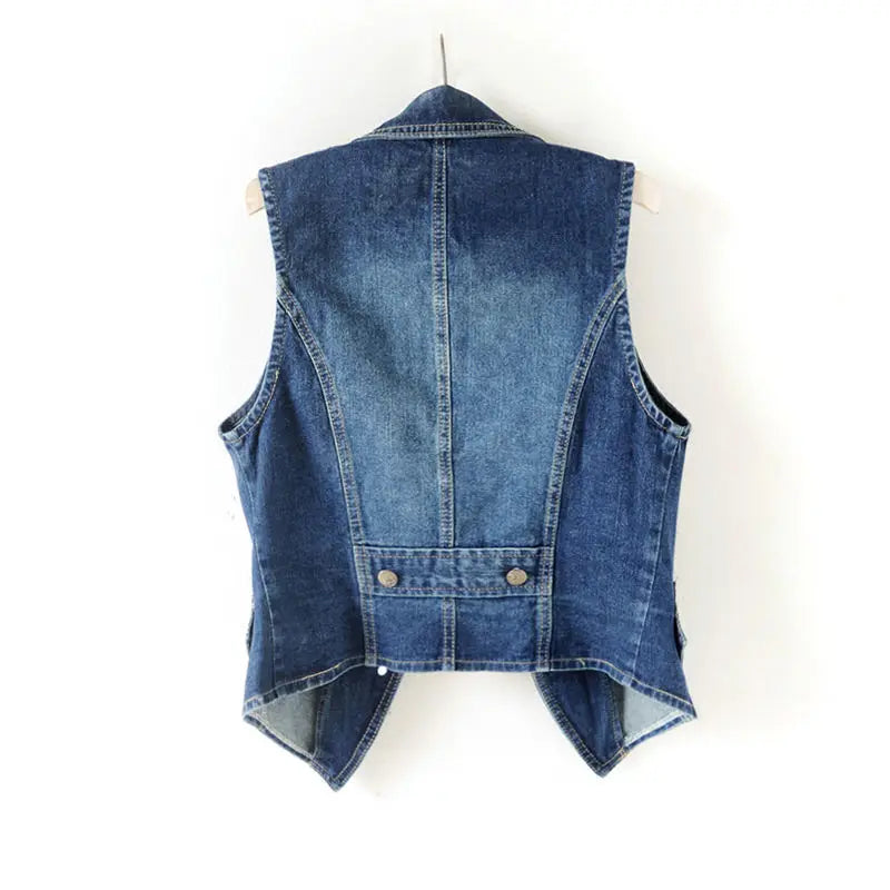 IMIEMIE PTKPCC Casual Female Tops Women Denim Vest Jacket Spring Autumn Clothes Sleeveless Short Jeans Waistcoats Single-Breasted 5XL