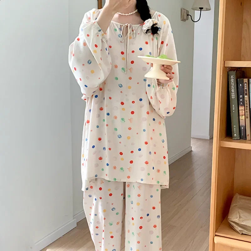 IMIEMIE Pajamas Women's Clothing Suits Spring Thin Home Soft Cozy Simple Relaxed Casual Skinny Temperament Warm Freshness Fashionable