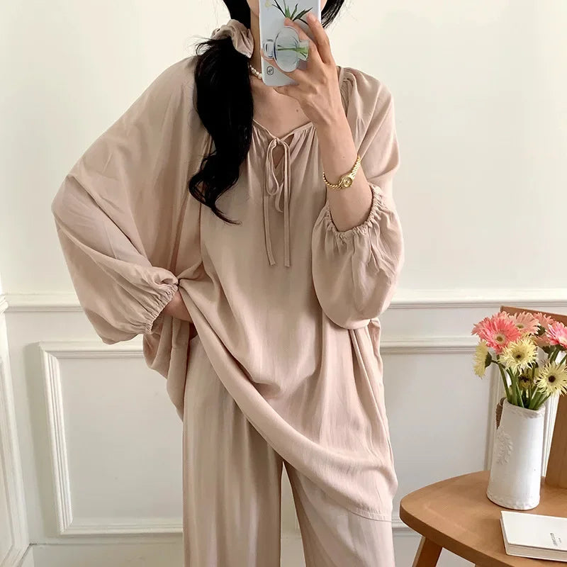 IMIEMIE Pajamas Women's Clothing Suits Spring Thin Home Soft Cozy Simple Relaxed Casual Skinny Temperament Warm Freshness Fashionable