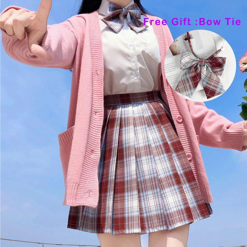 IMIEMIE Pleated Harajuku Preppy Style Summer Women Skirt Plaid Kawaii Y2K High Waist Dance Bow Skirt Mini Cute Japanese School Uniforms