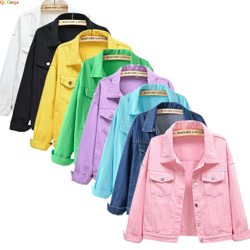 HAIPURUNPure Color Women's Denim Jacket Single-breasted Lapel Coat Fashion Casual Tops Green Black Red Blue Outerwear Female Overcoat