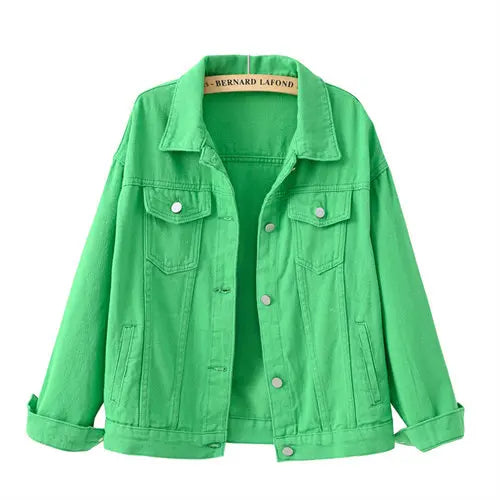 IMIEMIE Pure Color Women's Denim Jacket Single-breasted Lapel Coat Fashion Casual Tops Green Black Red Blue Outerwear Female Overcoat