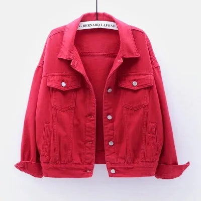 HAIPURUNPure Color Women's Denim Jacket Single-breasted Lapel Coat Fashion Casual Tops Green Black Red Blue Outerwear Female Overcoat