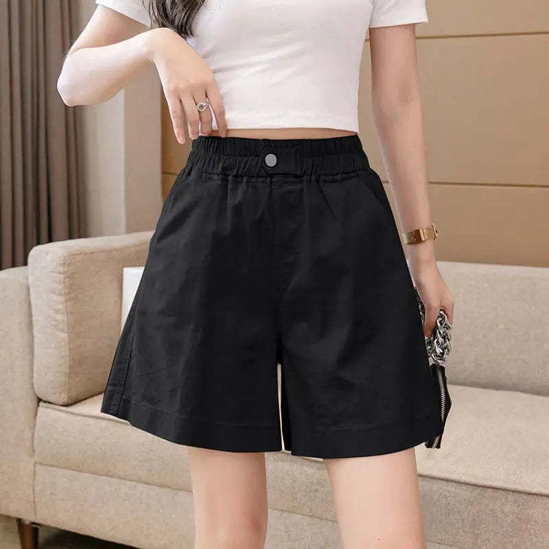 IMIEMIE Pure Cotton Washed Thin Shorts for Women's Summer 2024 New Korean Casual High Waisted Wide Leg Loose Slimming Quarter Pants