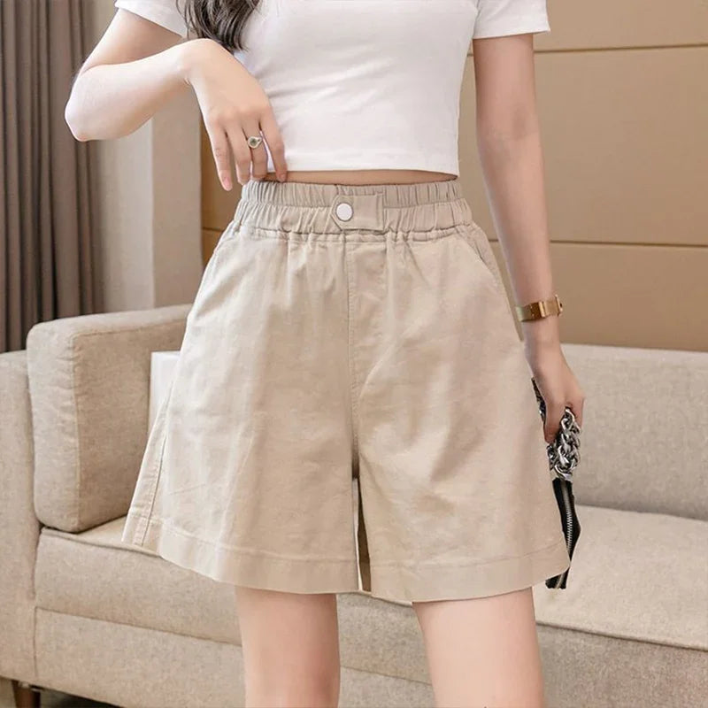 IMIEMIE Pure Cotton Washed Thin Shorts for Women's Summer 2024 New Korean Casual High Waisted Wide Leg Loose Slimming Quarter Pants