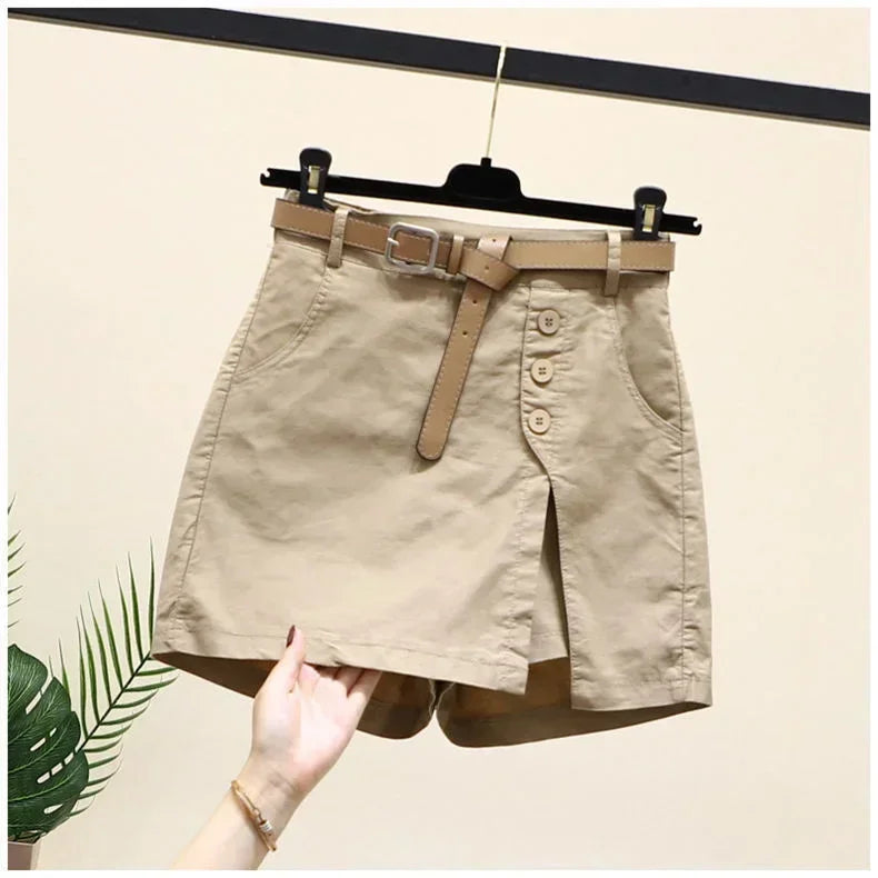 IMIEMIE Pure cotton casual shorts for women in 2024 summer wear Korean version versatile A-line pants summer pants women's shorts