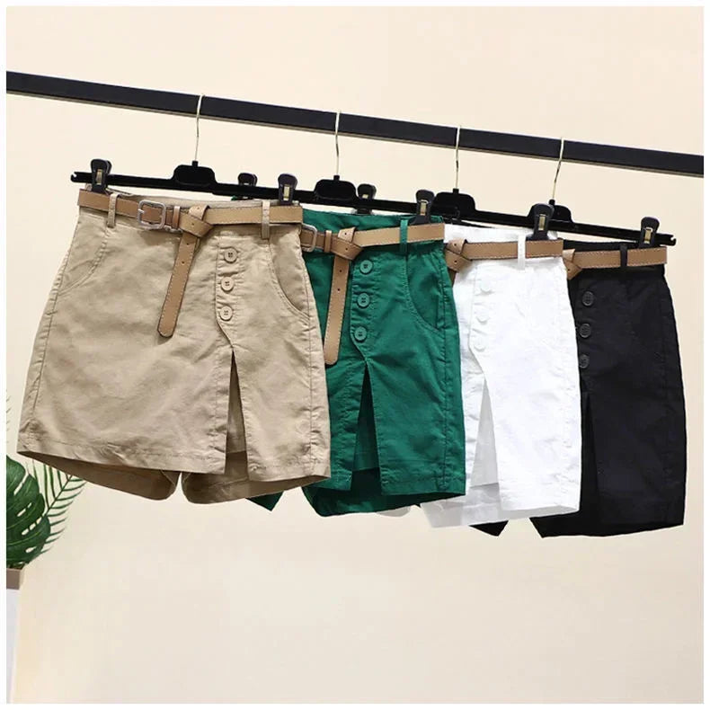 IMIEMIE Pure cotton casual shorts for women in 2024 summer wear Korean version versatile A-line pants summer pants women's shorts