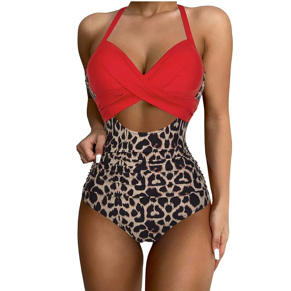 IMIEMIE Push Up One Piece Swimsuit Women 2024 Cut Out Swimwear Female High Waist Beachwear XL Halter Monokini Women Swimsuit One Piece