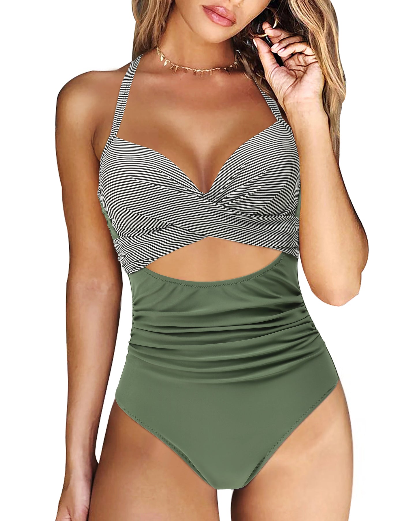 IMIEMIE Push Up One Piece Swimsuit Women 2024 Cut Out Swimwear Female High Waist Beachwear XL Halter Monokini Women Swimsuit One Piece