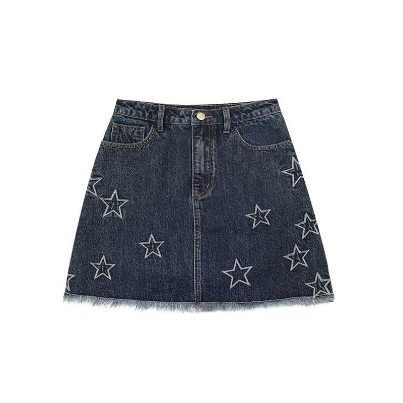 IMIEMIE REDDACHiC Acubi Fashion Y2k Denim Mini Skirt Women Star Embroideried High Rise Retro Blue Jeans Skirt Big Size Korean Streetwear