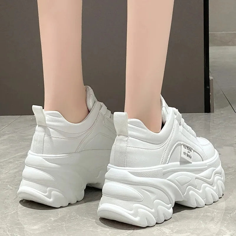 IMIEMIE Rimocy White Black Chunky Sneakers Women Spring Autumn Thick Bottom Dad Shoes Woman Fashion PU Leather Platform Sneakers Ladies