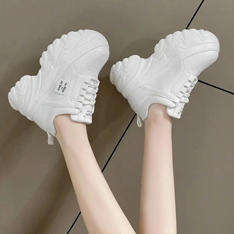 IMIEMIE Rimocy White Black Chunky Sneakers Women Spring Autumn Thick Bottom Dad Shoes Woman Fashion PU Leather Platform Sneakers Ladies