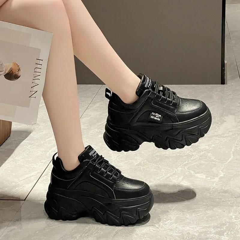 IMIEMIE Rimocy White Black Chunky Sneakers Women Spring Autumn Thick Bottom Dad Shoes Woman Fashion PU Leather Platform Sneakers Ladies