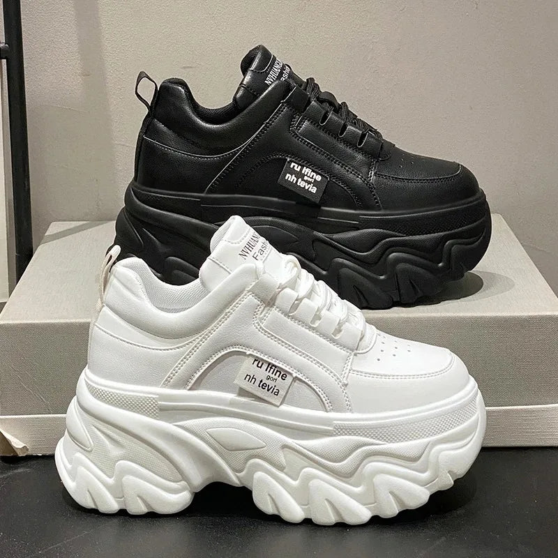 IMIEMIE Rimocy White Black Chunky Sneakers Women Spring Autumn Thick Bottom Dad Shoes Woman Fashion PU Leather Platform Sneakers Ladies